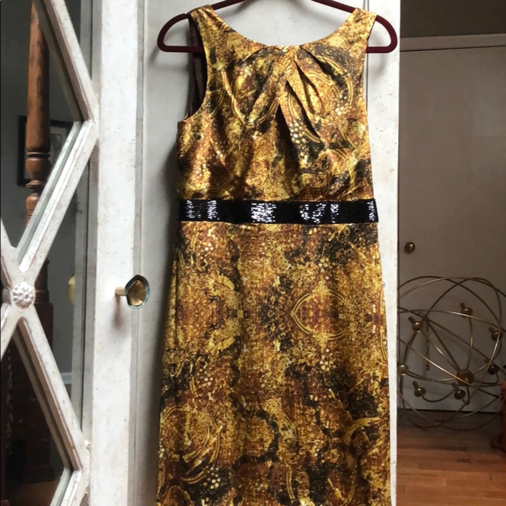 ECI Gold Sleeveless Dress w/ Black Sequins, NWT 10
